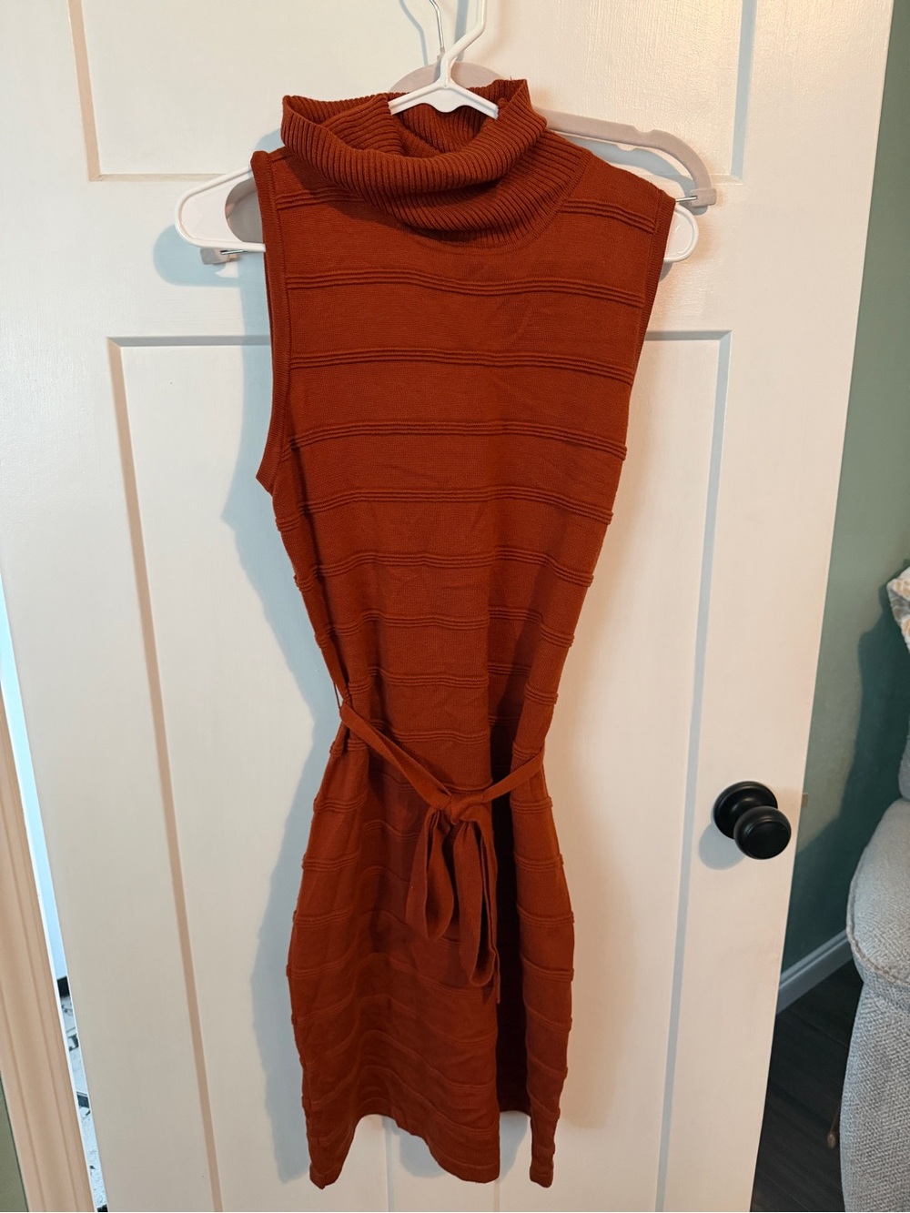Calvin Klein Sleeveless Turtleneck Midi Dress - Rust Brown